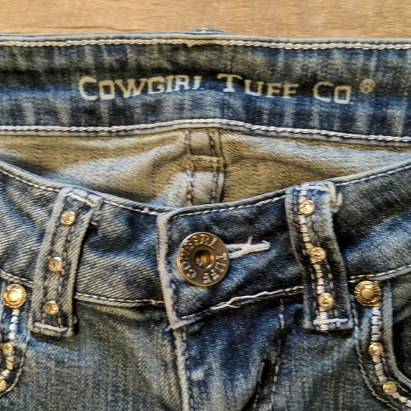 COWGIRL TUFF Sonora bootcut blingy Aztec embroidered blue jeans JS0N0R sz 24x33L - Picture 11 of 15